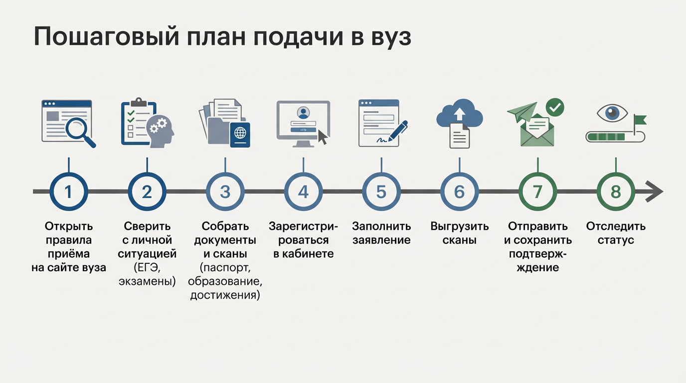 Пошаговый план подачи в вуз